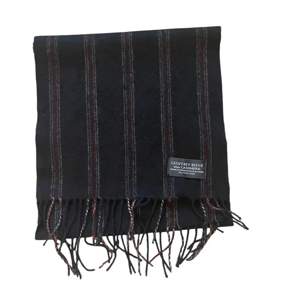 Geoffery Beene Cashmere Scarf Black with red strip Classic Mens/Unisex Goth soft